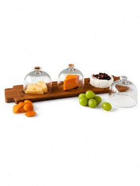 Ciroa Serving Emporium Cheese Board 3 Glass Domes Set Bamboo Charcuterie Sealed